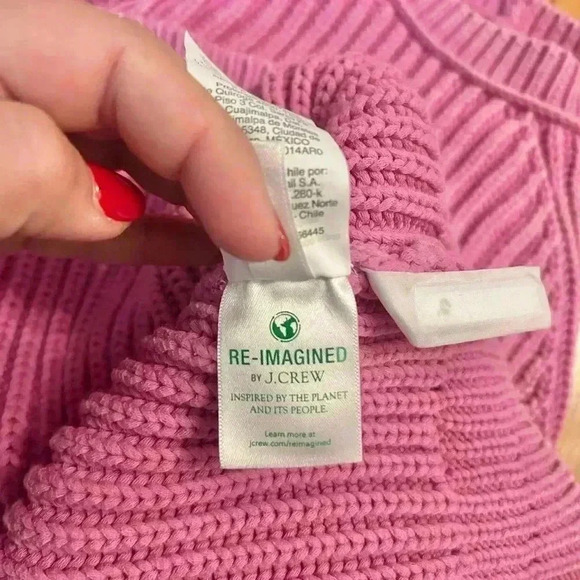 J. Crew Reimagined Garment-Washed Fuchsia Ribbed Crewneck  Sweater - Picture 7 of 7